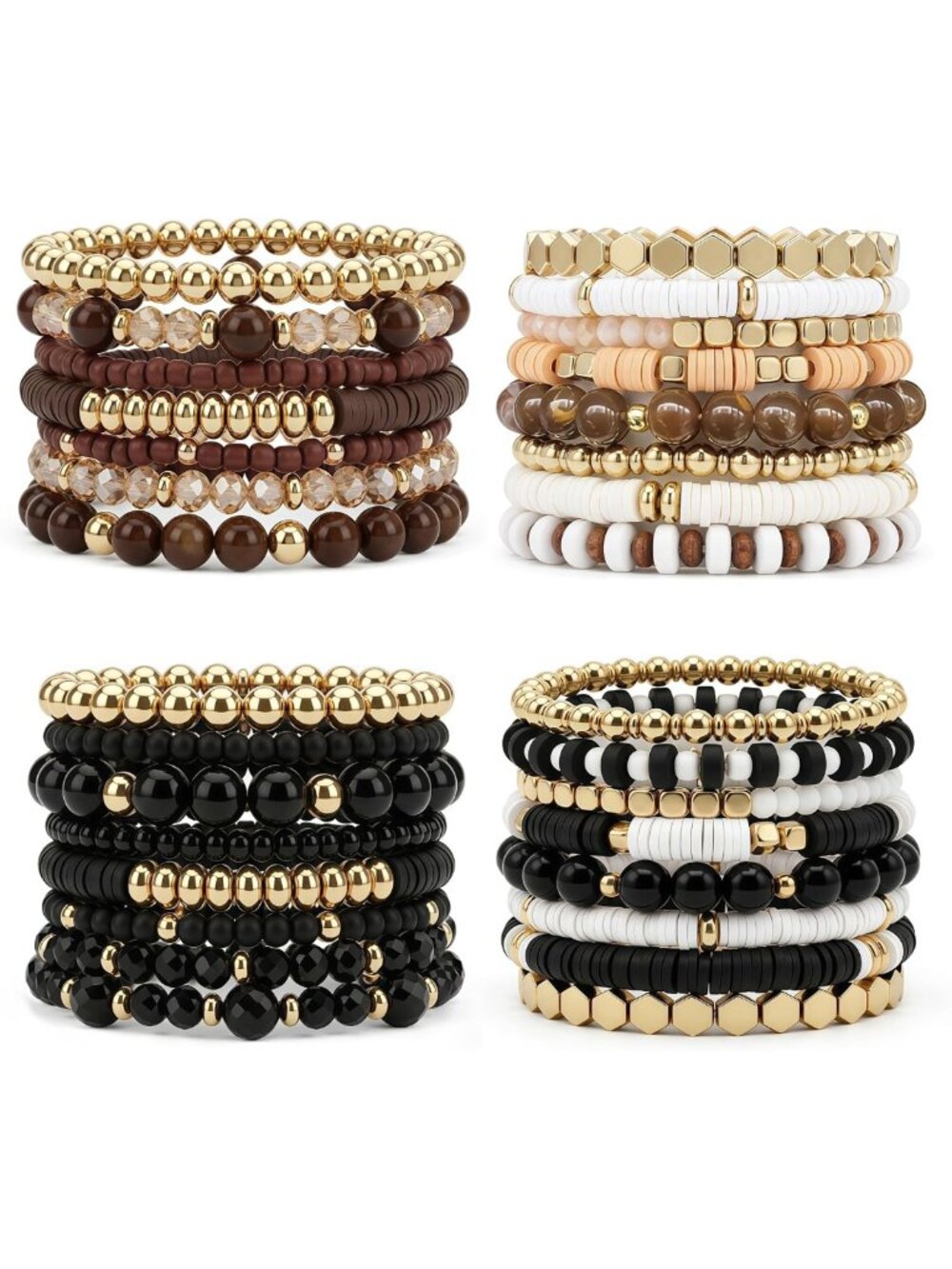 Boho Stackable Beaded Bracelets Set for Women - Multi-Layer Gold Accent Jewelry